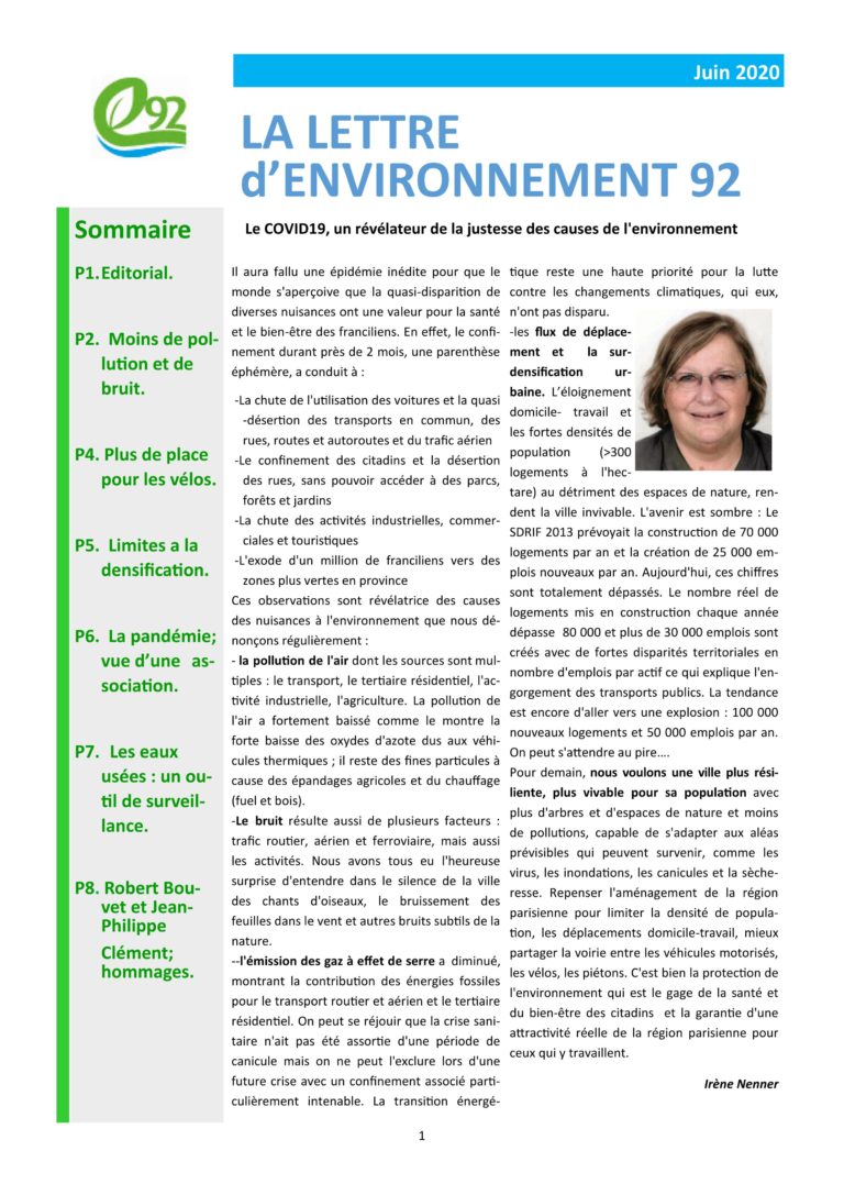 Read more about the article Lettre d’Environnement 92 – Juin 2020