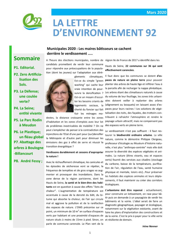 Read more about the article Lettre d’Environnement 92 – mars 2020